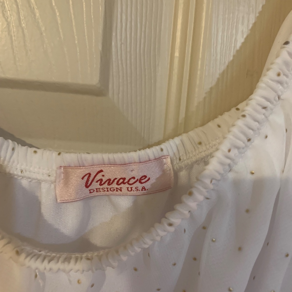 Vivace White/Gold Strapless Peplum Top Sz L View 3